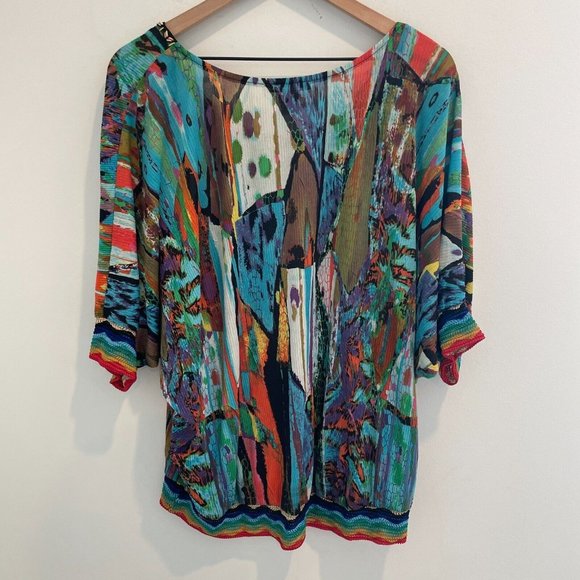 Y2K Elysse 26 Micro Pleat Abstract Blouse Shirt‎ Womens Large L Colorful Dolman - Picture 5 of 10